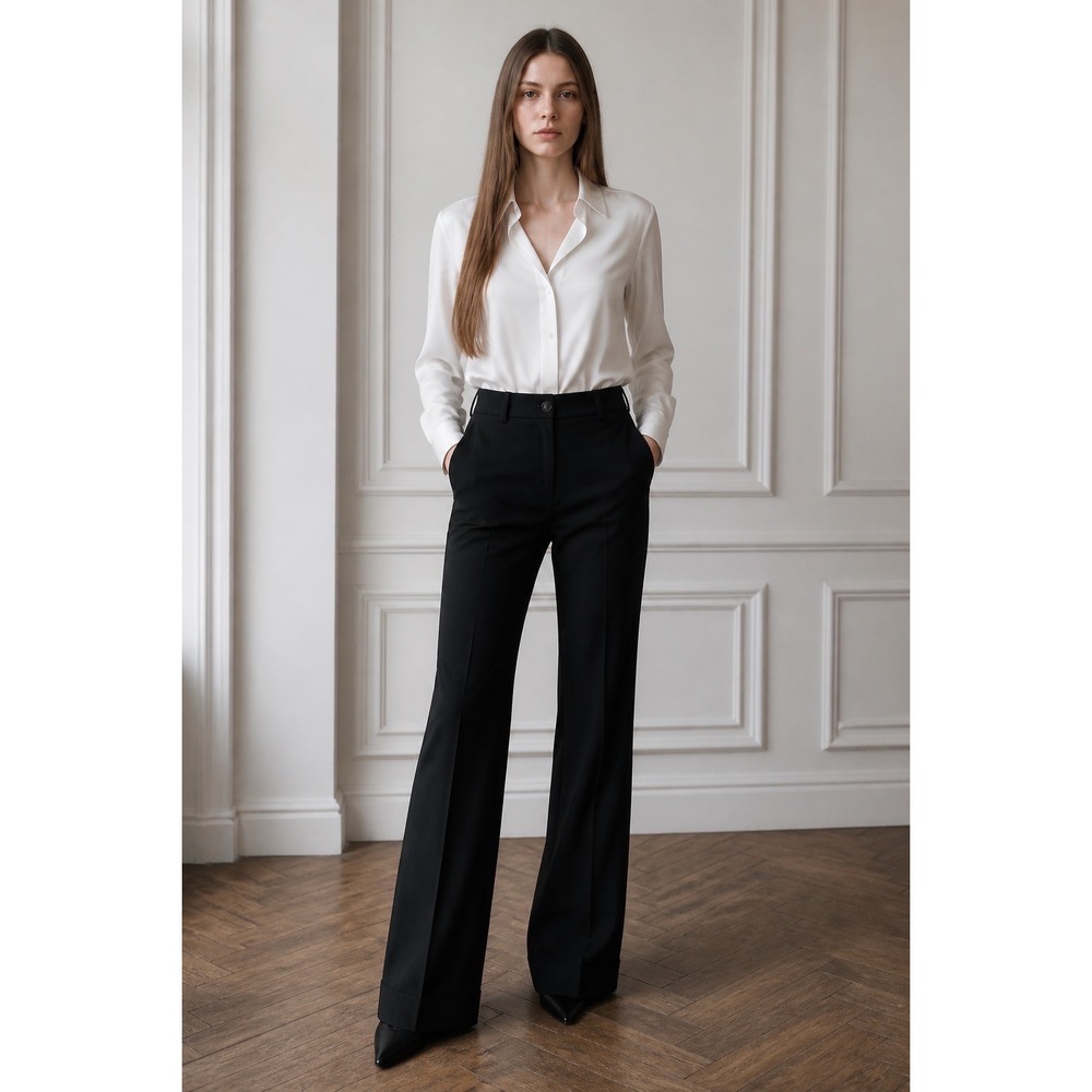 Ann Taylor Women's Black Wide Leg Trousers Cuffed Dress Pants Size 10 Classic